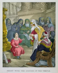 Cristo con los doctores en el templo, de una biblia impresa por Edward Gover, 1870